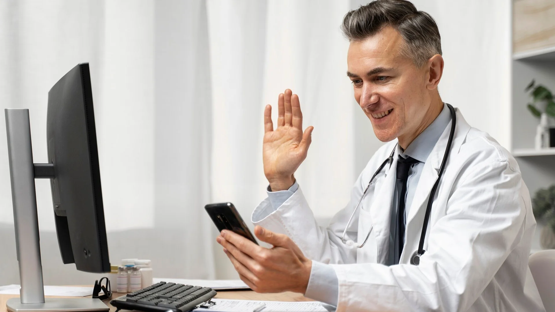 Physician engaging senior patients remotely